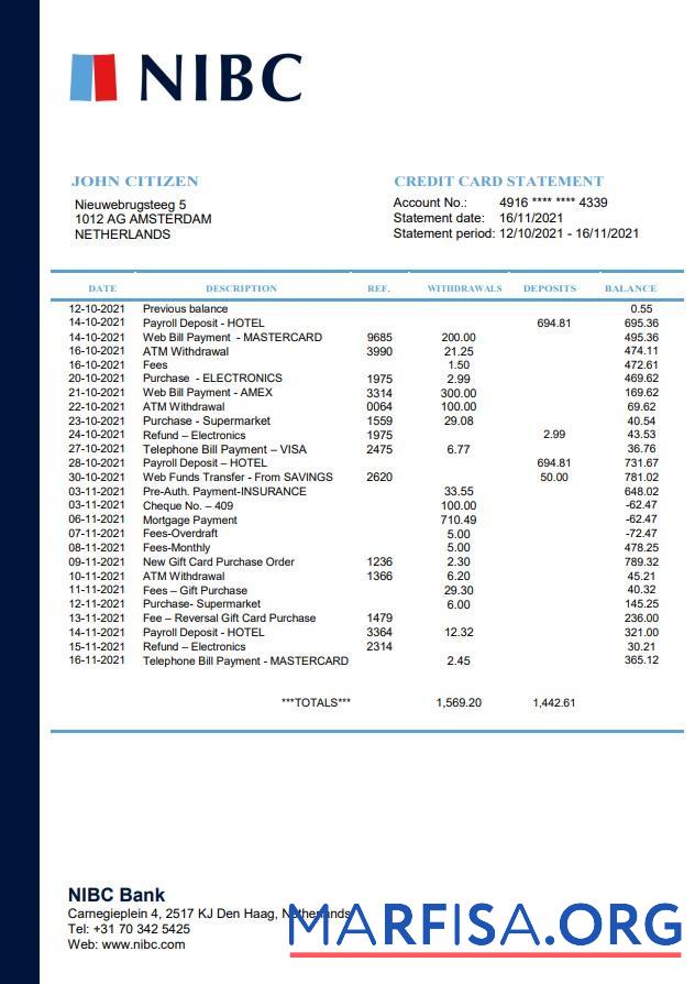 Realistic Netherlands NIBC bank statement word download for verification